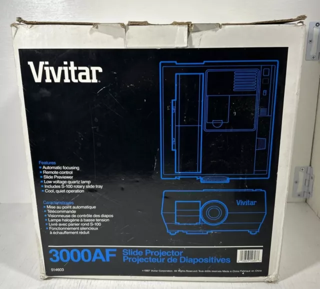 Vivitar 3000AF Auto Focus Slide Projector 100 Slide Rotary Tray & Remote TESTED!