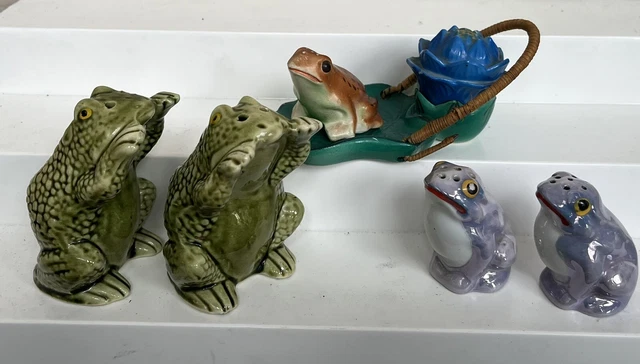 3 sets FROGS Salt & Pepper Sets Vintage Japan Lily Pad animals kitchen