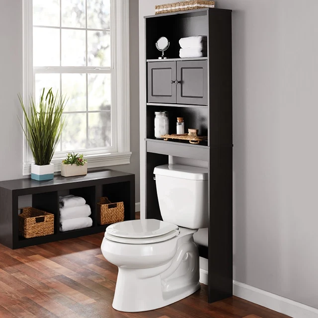 Organizador de almacenamiento de baño para ahorro de espacio sobre inodoro 3 estantes espresso fijo