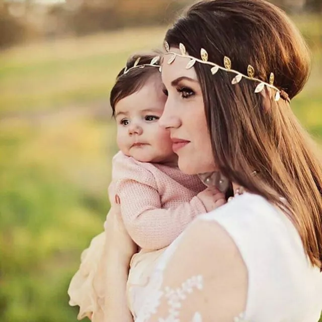 Mom Baby Gold Leaf Hairband Peace Olive Branch Elastic Headband Photography Prop