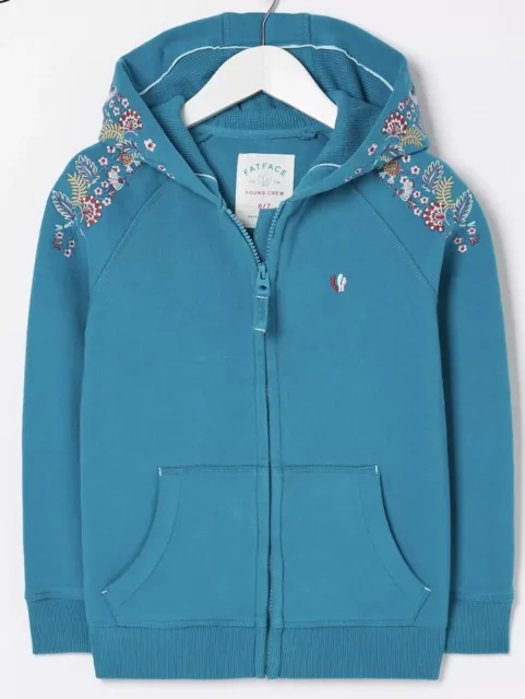 Fatface Girls Teal Green Embroidered Zip Through Hoodie Age 6-7 Years *BNWT*