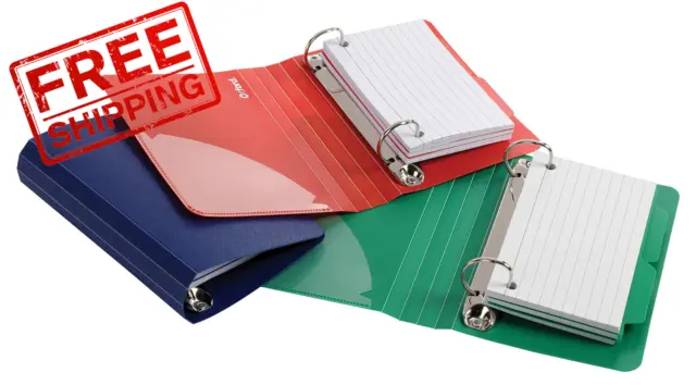 Oxford Index Card Binder with Dividers, 3" x 5", Assorted (Blue, Green, Red)