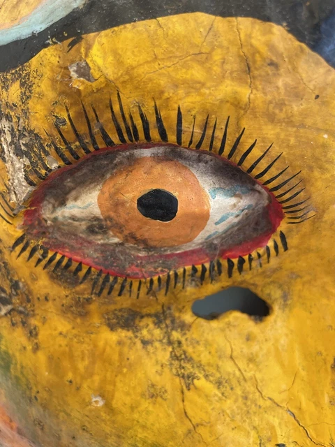 ⭕️ Antique Large Tribal Yellow Indonesian Mask ⭕️ Swiss Estate Find, Bernard