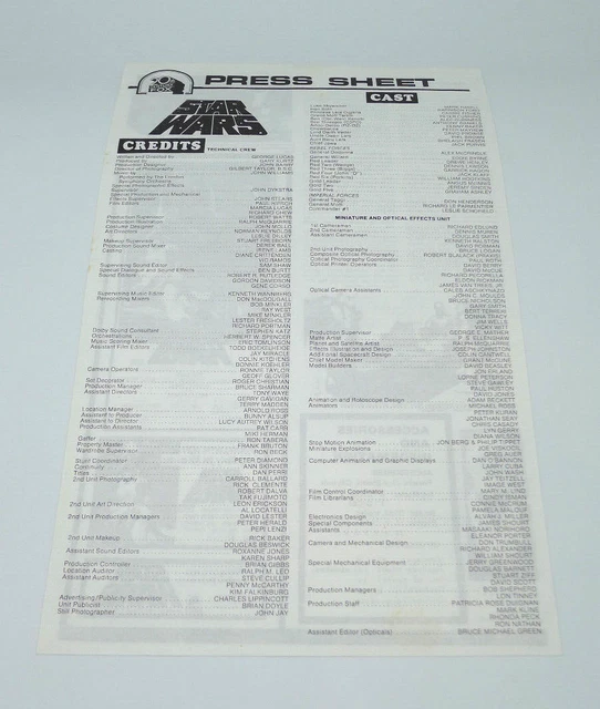 STAR WARS (1977) - Original Australian Press Sheet - Episode IV New ...
