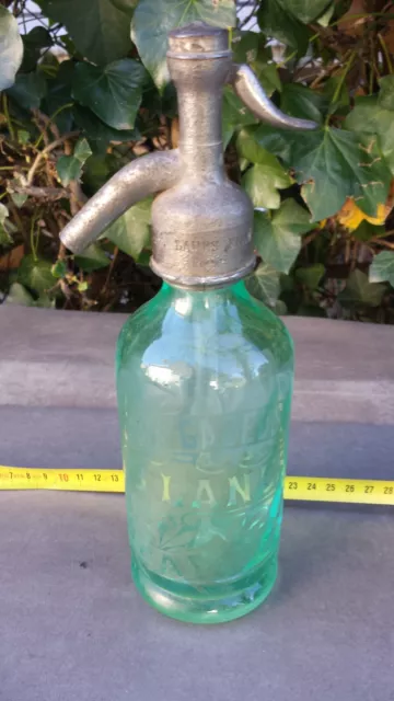 Ancien 1/4 quart de siphon eau de Seltz vert torsadé B LANES BRAM