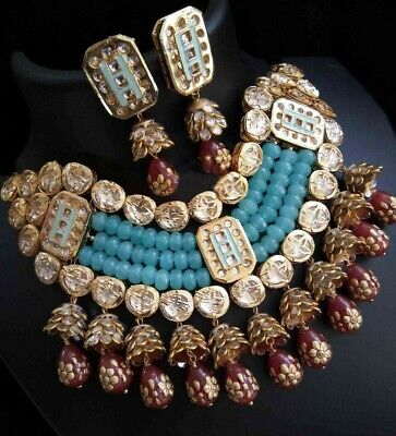 Necklace Set Polki Earrings Kundan CZ Choker Look Jewelry Real Ad Enameled