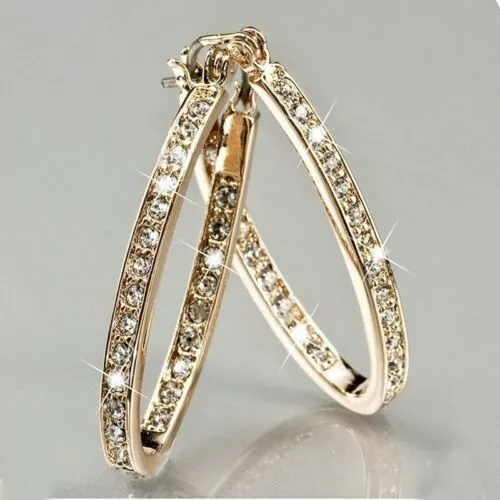 Dazzling Women 925 Silver Filled Gold Plated Cubic Zirconia Hoop Earring Jewelry