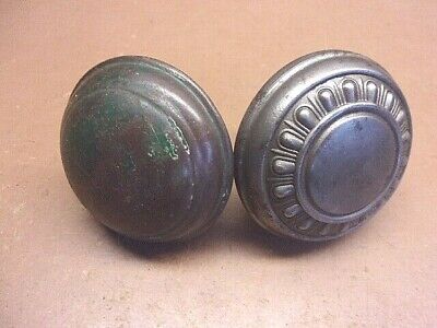 2 Antique Victorian Steel Doorknobs No Spindle Cast Iron NOT Matched Clean Pair