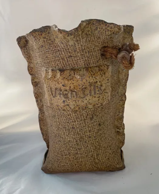 Lovely Vintage Australian Pottery Rustic Hessian Sack Bag Style Utensils Holder