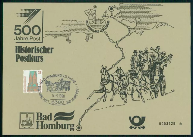 BRD GEDENKBLATT 1990 500 JAHRE POST BAD HOMBURG POSTKUTSCHE PFERD z4194