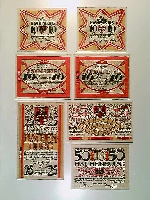 Notgeld, Stadt Hachenburg, 4x 10, 2x 25 und 1x 50 Pfennig, 1920