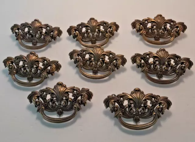 8 Vtg Cont B. 1988 Brass Tone Drawer Bail Pull Handle Dresser Hardware