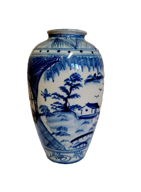 Ancien Vase en porcelaine de Chine Vietnam Décor Bleu Blanc