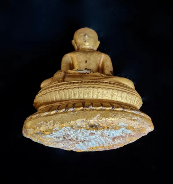 Antique 19th Century Buddha Statue Gold Gilded Alabaster Sculpture Collectible 9