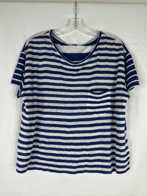 Rails Billie Top Womens Size S Blue Ivory Striped Short Sleeve Linen Blend