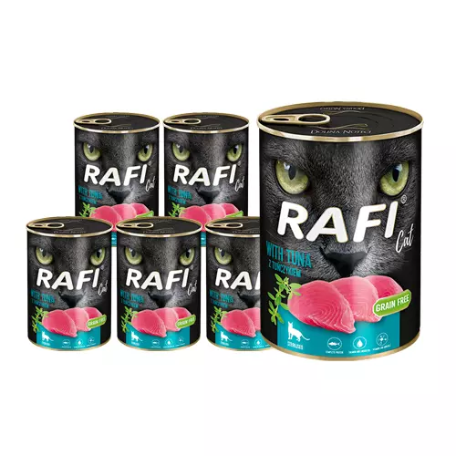 12 latas esterilizadas Rafi Cat de 400 g, comida húmeda para gatos