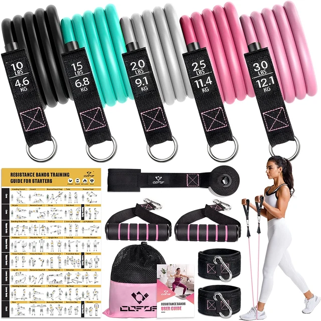 Resistance Bands Set with Handles 5 Level Exercise Yoga, Pilates Pouch For Women