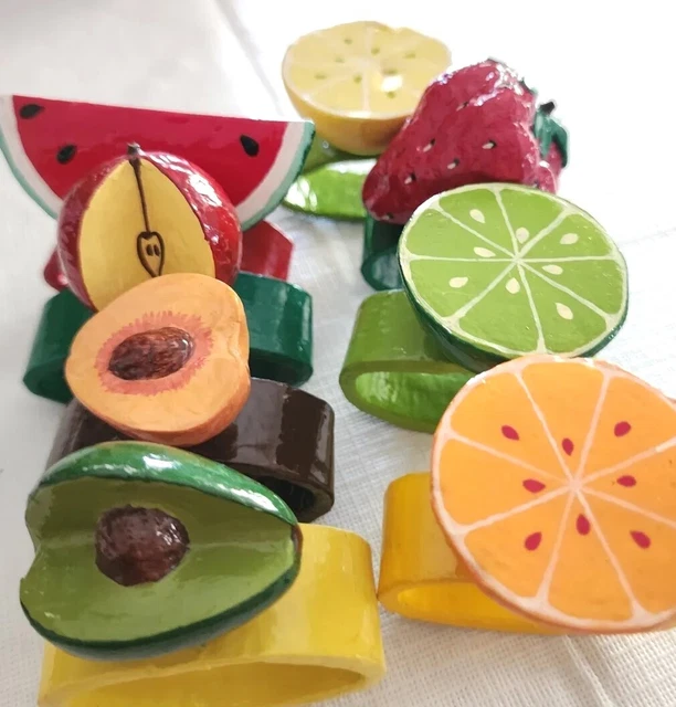Fruit Shaped Wooden Napkin Rings Hand Carved And Hand Painted Fruit Apple Papay