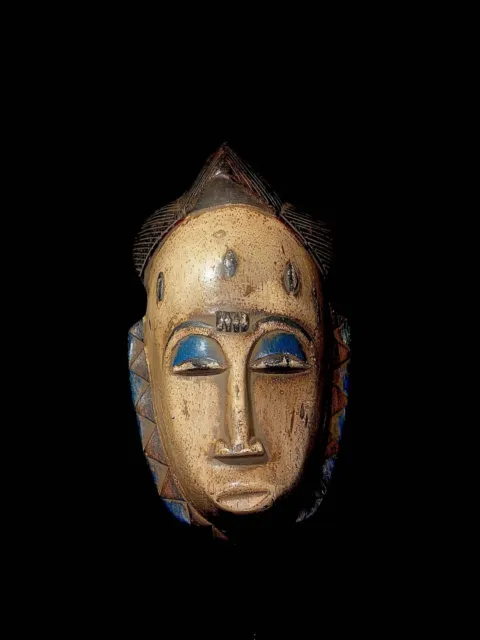 African mask antiques tribal Face vintage Wood Carved Hanging -4010