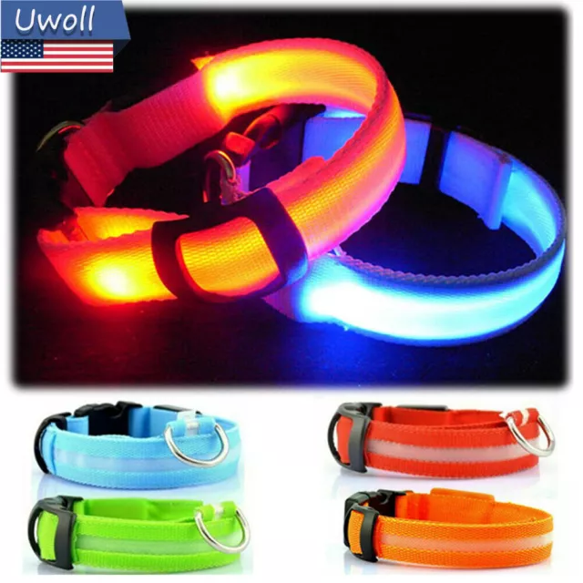 Adjustable LED Pet Dog Waterproof Nylon Collars Night Safety Light Up Outdoor