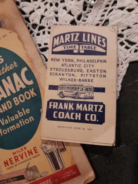 2 1940s Pamplets And Advertising Martz Lines Time Table For 1941 1942 Miles New 3