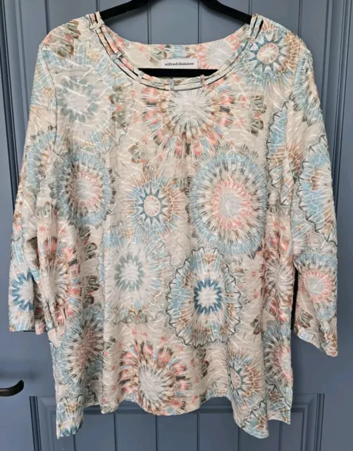 ALFRED DUNNER WOMANS 1X Plus Top 3/4 Sleeve Lightweight Stretch Tie Dye ...