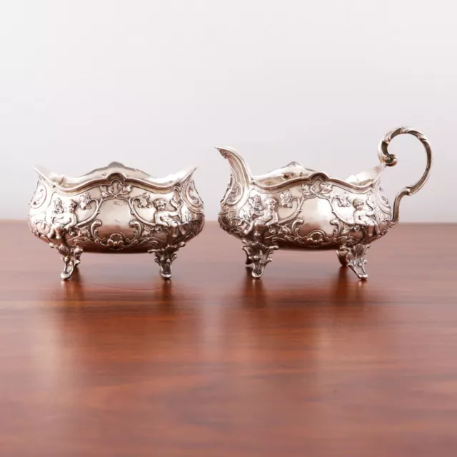 Storck & Sinsheimer German Hanau 835 Silver Sugar Bowl & Creamer Putti No Mono