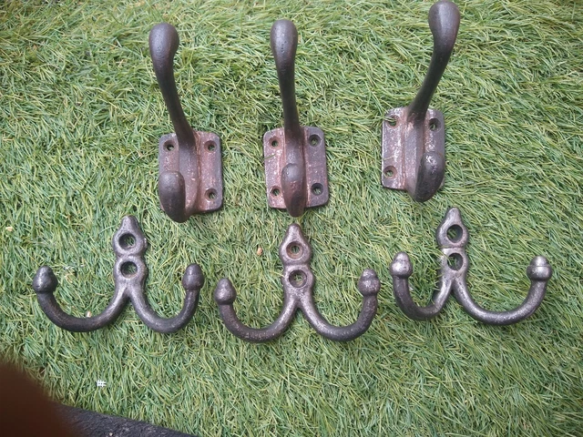  6 Antique  Acorn & Plane Top Coat Hook Victorian Cast Original  Reclaimed 