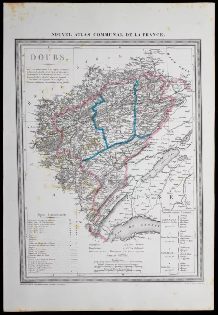 1854 - Département du Doubs - Carte géographique et communale authentique