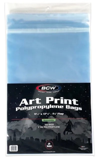 BCW Art Print Bags 11.25X17.25 (85 SINGLE BAGS) Resealable Sleeves 1-BAG-11X17-R