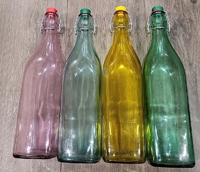 Italy Swing Top Glass Bottles Blue  Green Yellow Pink