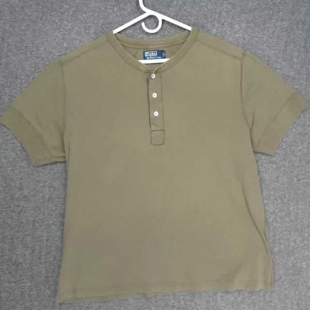 Vintage Polo Ralph Lauren Henley T Shirt Mens 2XL Green Logo Cotton short sleeve
