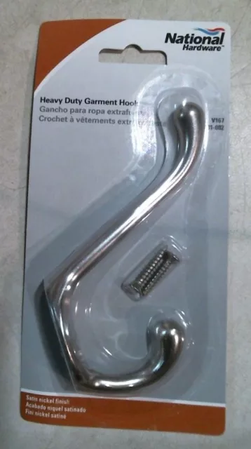 National Hardware N331-082 Heavy Duty Garment Hook Satin Nickel Finish FREE SHIP
