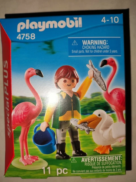 Figurine Playmobil Special Plus 4758 - Soigneur De Zoo Avec Flamant Rose Et Pélican, Neuf Sous Blister