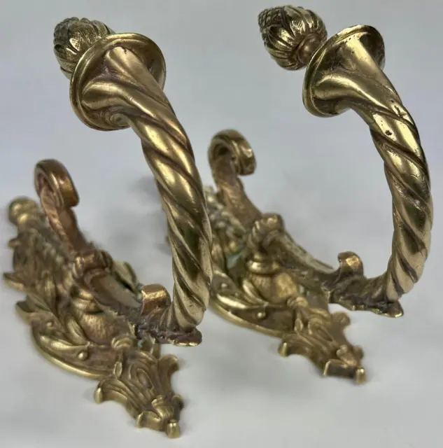 Vintage French Pair of Ornate Brass Traditional Baroque Curtain Tie backs