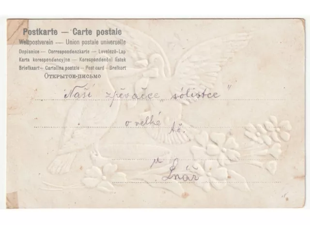 in Rilievo antica cartolina pasquale colombi fiocco rosa primule -Difetti 2