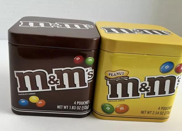 Set Of 2  M&M’s  3” Square Tins, (One For Peanut, One For Plain M&M’s)