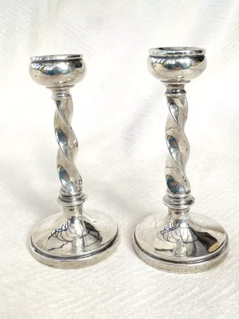 PAIR OF STERLING SILVER BARLEY TWIST CANDLESTICKS- Saunders & Mackensie,...