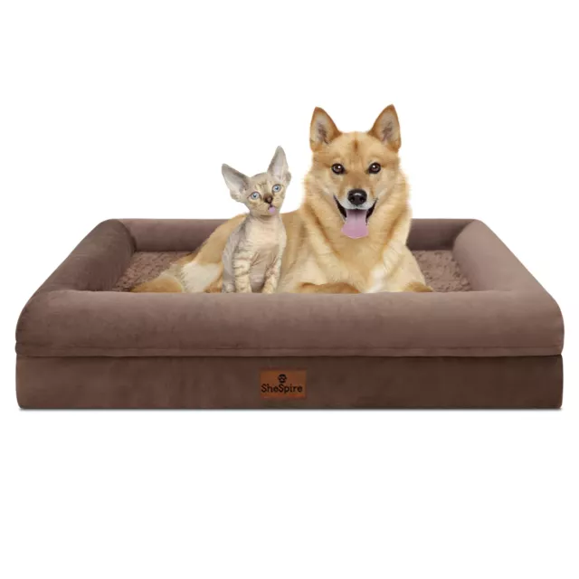 Brown Plush Orthopedic Large Dog Bed Memory Foam Bolster Pet Sofa with Cover