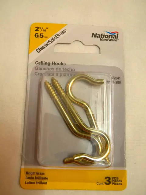 National Hardware N192-286 Solid Brass V2041 Series #8 Ceiling Hook 2-9/16 in.