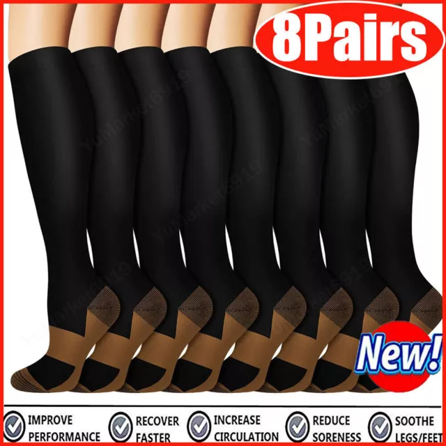 Pair Unisex Copper Infused Anti-Fatigue Compression Socks Varicose Vein Stocking