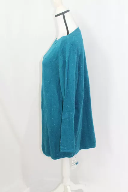 NWT Karen Scott Womens Teal Curved Hem Cotton Blend Long Sleeve Sweater 1X 3