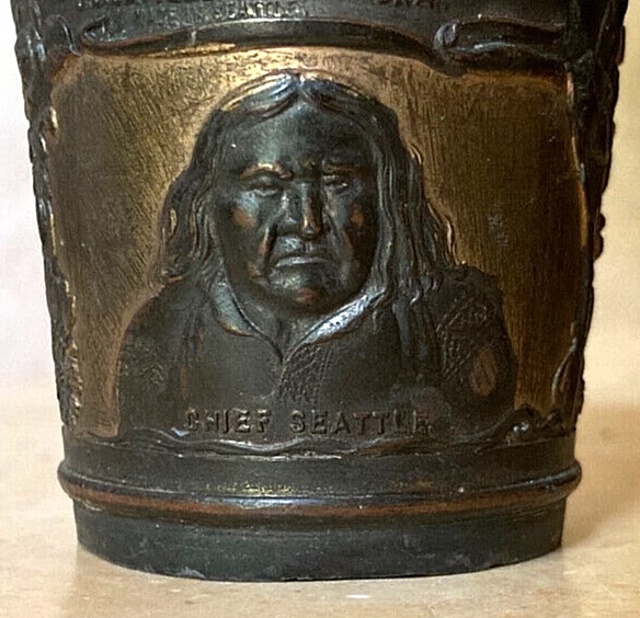 ORIGINAL - NATIVE AMERICAN CHIEF SEATTLE / SEATTLE TOTEM POLE SOUVENIR CUP c1907