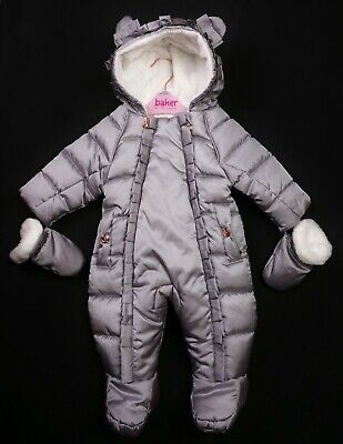 Baby GIRLS TED BAKER Silver Puffer Shower Res Snowsuit Pramsuit 0-3 Months BNWoT