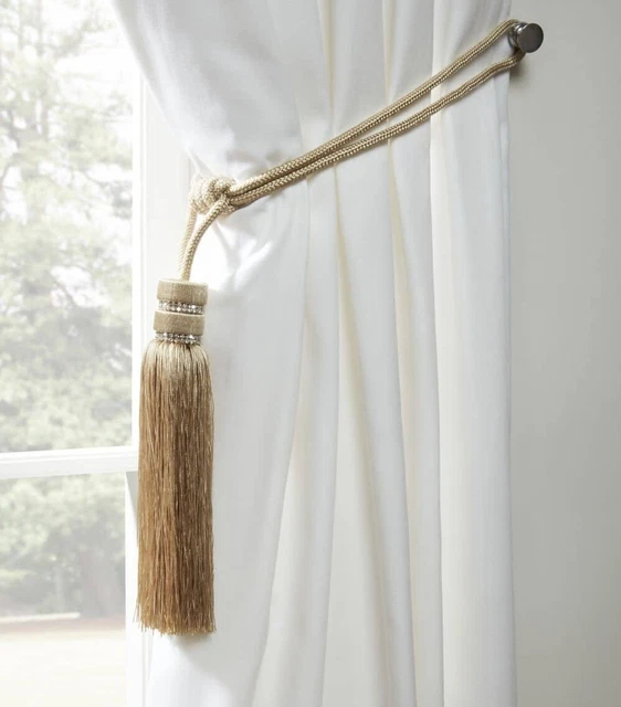 2 x Diamante Glitter Rope Tassel Beige Tie backs Holdbacks Curtains Voiles 68cm