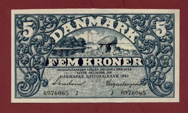 DENMARK 5 Kroner 1942 Pick#30j  EF/U