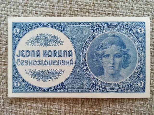 Czechoslovakia 1 Koruna 1946 Banknote UNC No Overprint! Tschechoslowakei Schein