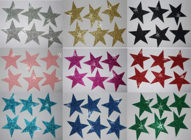 FABRIC GLITTER 2inch 50mm STARS IRON-ON HOTFIX T-SHIRT TRANSFER PATCH applique