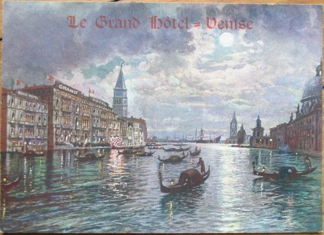 Venice Venise Venezia, Italy 1920s Trade Card, Le Grand Hotel, Moon Night View