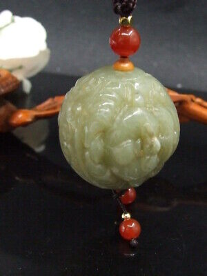 Antique Chinese Nephrite Celadon-HETIAN JADE Buddhism BEAD Statue QING DY